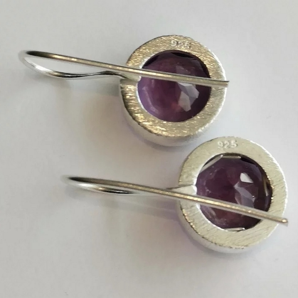 Brushed sterling silver round amethyst drop earrings 🆕 - Picture 4 of 9